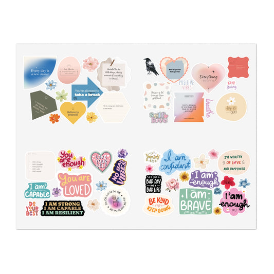 Motivational Sticker Sheets | Positive Affirmation Stickers, Self-Care Decor, Planner Stickers, Gift for Her, Journal Supplies